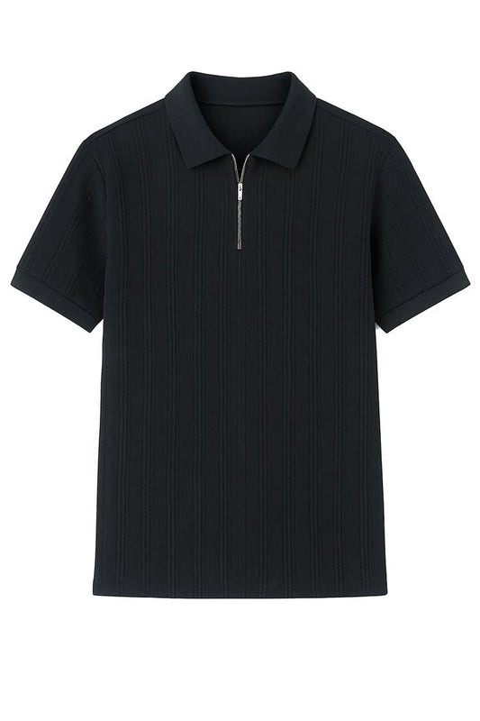 T-Shirts USA Men's Premium Black Half-Zip Polo T-Shirt