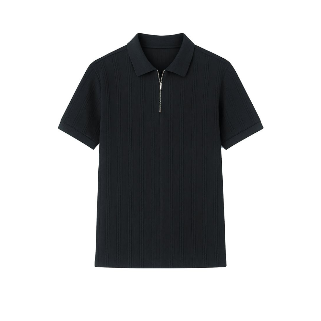 T-Shirts USA Men's Premium Black Half-Zip Polo T-Shirt