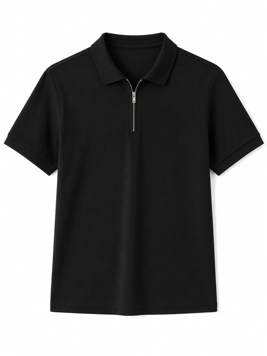 T-Shirts USA Men's Premium Black Half-Zip Polo T-Shirt